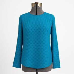 Akris Punto 100% Silk Teal Polka Dot Blouse Size 6 | Long Sleeve Designer Top